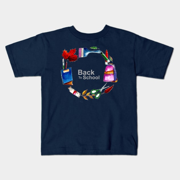 Back to School Circle Elements Kids T-Shirt by Mako Design 